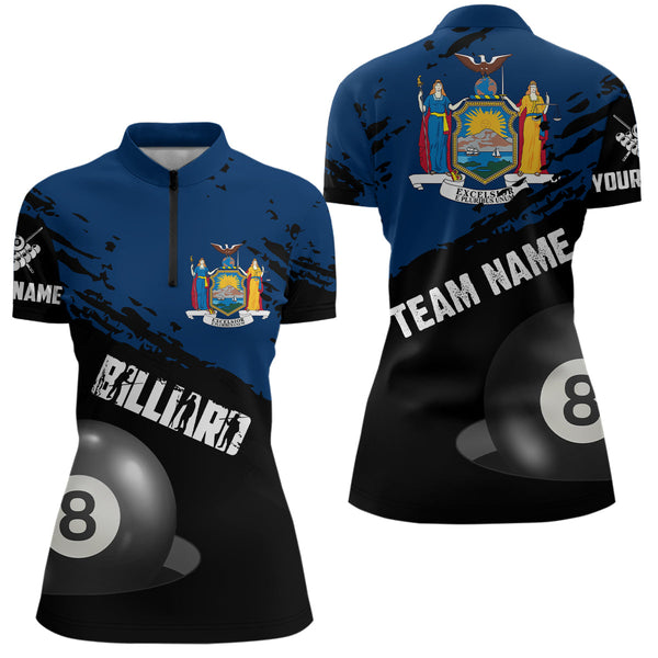 Personalized Grunge New York Flag 8 Ball Billiard Shirts For Women Custom Patriotic Billiard Jerseys TDM2045