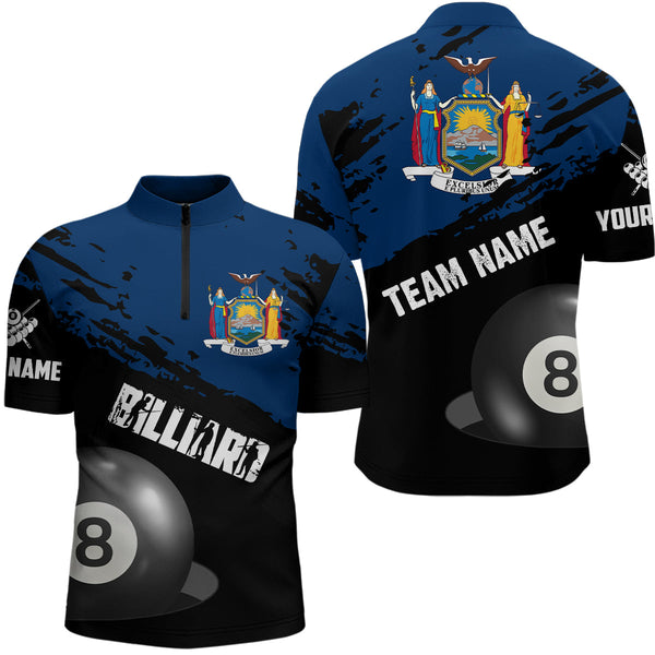 Personalized Grunge New York Flag 8 Ball Billiard Shirts For Men Custom Patriotic Billiard Jerseys TDM2045