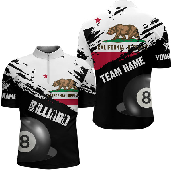 Personalized Grunge California Flag 8 Ball Billiard Shirts For Men Custom Patriotic Billiard Jersey TDM2046
