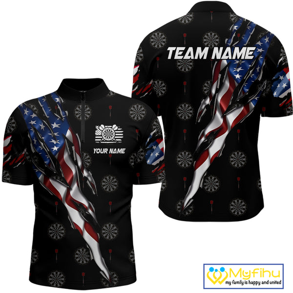 American Flag Scratch Darts Shirt For Men Custom Patriotic Dart Team Jersey Polo & 1/4 Zip TDM4031