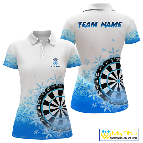 Blue Icy Frozen Darts Shirts With Pocket For Women Custom Darts Team Jerseys TDM4035