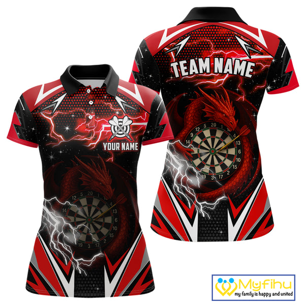 Personalized Dragon Dart Shirts For Women – Custom Thunder Red Darts Team Jerseys Polo & Quarter Zip TDM4037