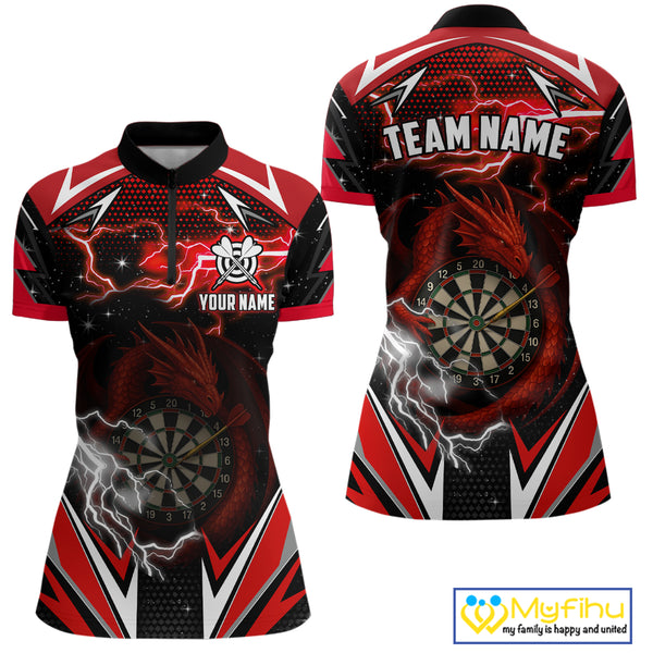 Personalized Dragon Dart Shirts For Women – Custom Thunder Red Darts Team Jerseys Polo & Quarter Zip TDM4037