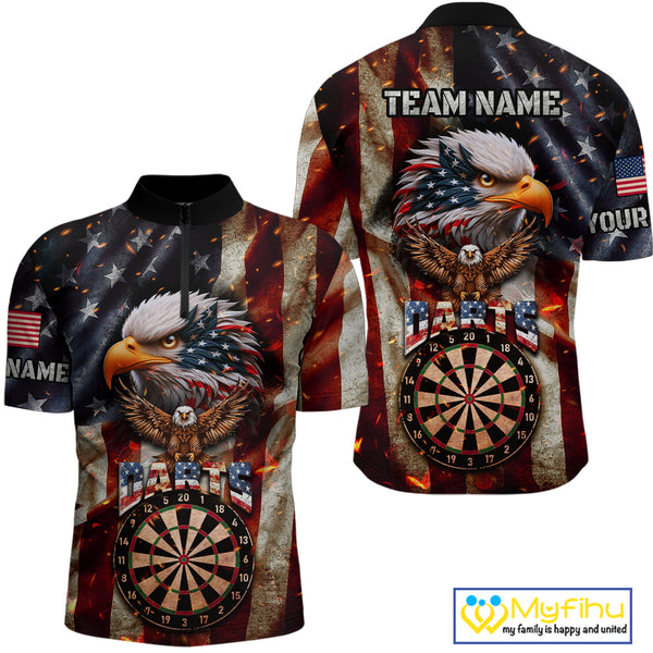 Vintage American Flag Eagle Dart Shirt For Men Custom Patriotic Darts Team Jersey Polo & 1/4 Zip TDM4044
