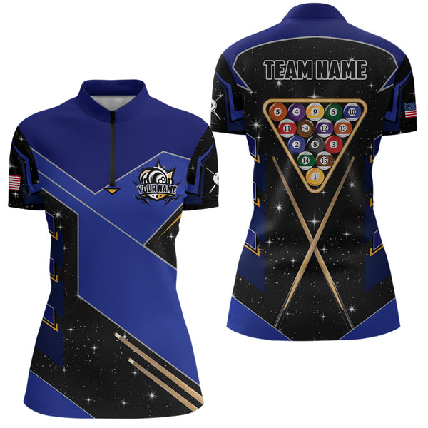 Personalized Galaxy 8 Ball Pool Billiard Shirts For Women Custom 8 Ball Billiard Attire Jersey |Blue TDM2294