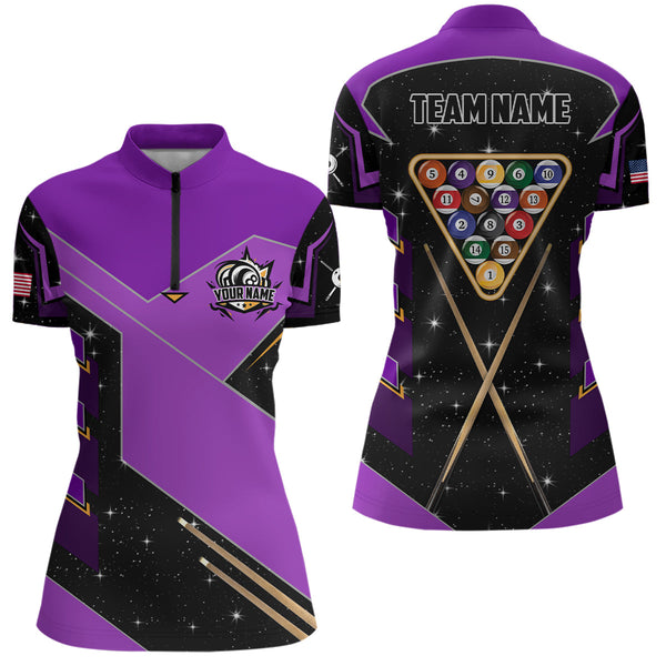 Personalized Galaxy 8 Ball Pool Billiard Shirts For Women, 8 Ball Billiard Attire Jerseys |Purple TDM2295