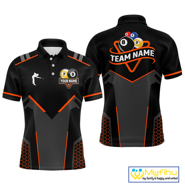Personalized 8&9 Ball Pool Billiard Polo, 1/4 Zip For Men Custom Team Billiard Jersey|Orange TDM4049