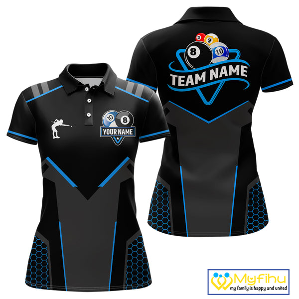 Personalized 8 Ball & 10 Ball Pool Billiard Polo, 1/4 Zip For Women Custom Team Billiard Jersey  TDM4050