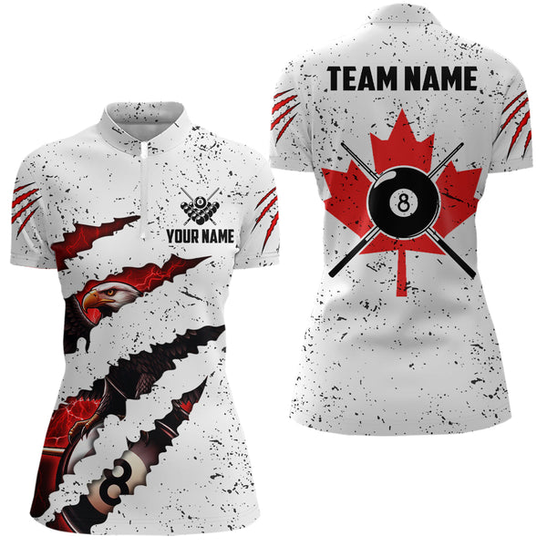 Custom Eagle Canada Flag White Grunge Billiard Shirts For Women, Patriotic Billiard Team Jerseys TDM2318