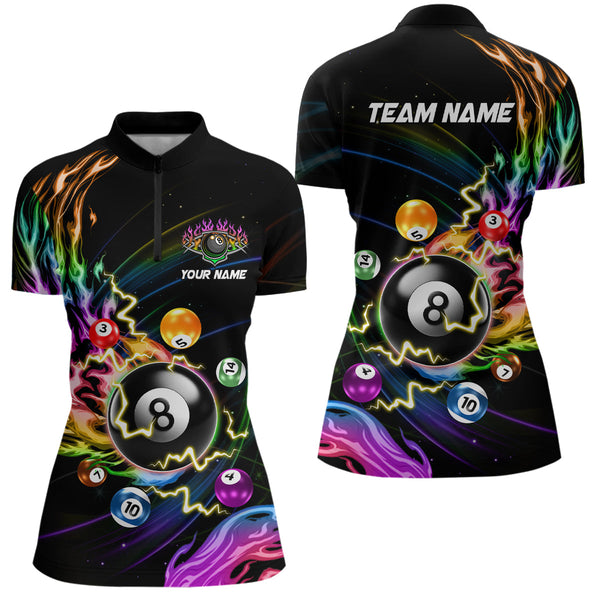Personalized 3D Billiard Balls Colorful Fire Pool Shirts For Women Custom Lightning Billiard Jerseys TDM2088