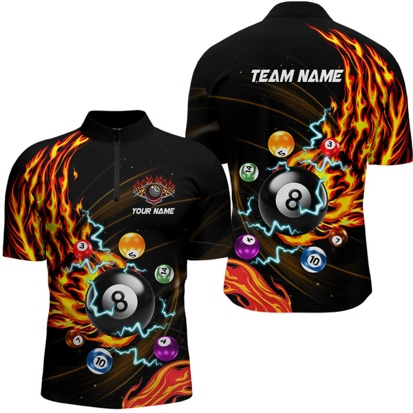 Personalized 3D Billiard Balls Fire Flame Pool Shirts For Men Custom Lightning Billiard Jerseys TDM2089
