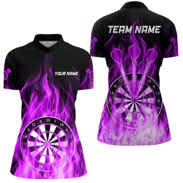 Fire Flame Dartboard 3D Darts Polo & Quarter Zip Custom Dart Shirts For Women Dart Jerseys |Purple TDM3299