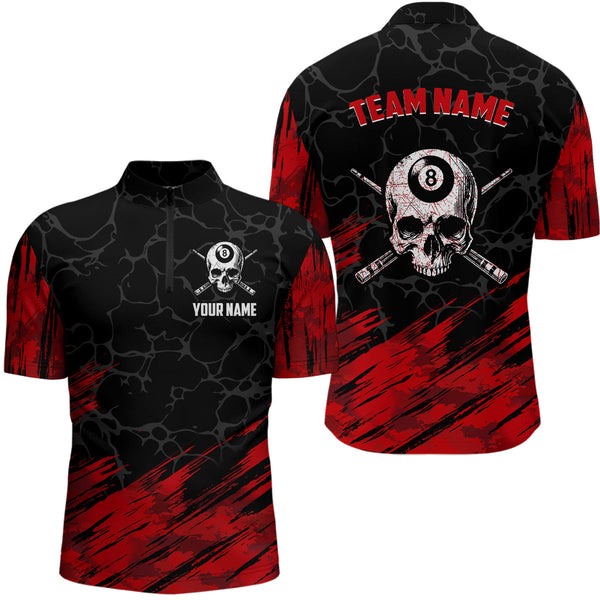 Black And Red 8 Ball Pool Skull Custom Men Billiard Shirts, Billiard Jersey Billiard Team Shirt TDM3303