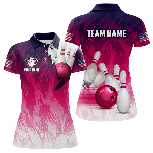 Personalized Pink Bowling Shirts For Women Custom Bowling Polo & Quarter Zip Bowling Team Jerseys TDM3629