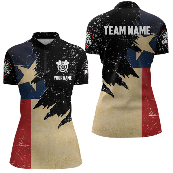 Personalized Retro Texas Flag Darts Women Polo & Quarter-Zip Shirts, Patriotic Dart Jerseys Uniform TDM1885