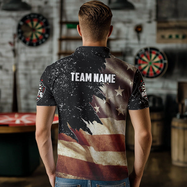 Personalized Retro American Flag Dart Polo Shirts For Men Custom Patriotic Dart Jerseys Uniform TDM1173