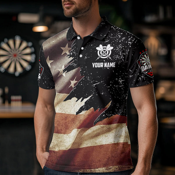 Personalized Retro American Flag Dart Polo Shirts For Men Custom Patriotic Dart Jerseys Uniform TDM1173