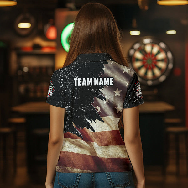 Personalized Retro American Flag Dart Polo Shirts For Women Custom Patriotic Dart Jerseys Uniform TDM1173