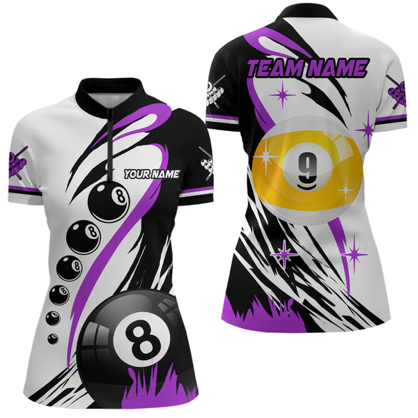Personalized Billiard 8 Ball & 9 Ball Pool Shirts For Women Custom Billiard Team Jerseys | Purple TDM2408