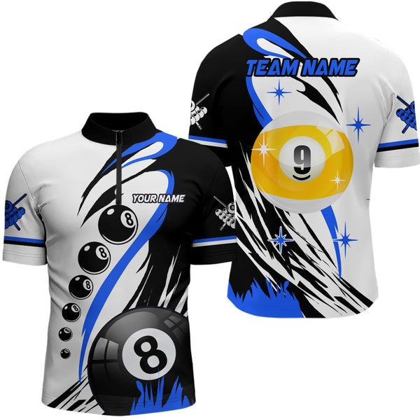 Personalized Billiard 8 Ball & 9 Ball Pool Shirts For Men Custom Billiard Team Jerseys | Blue TDM2409