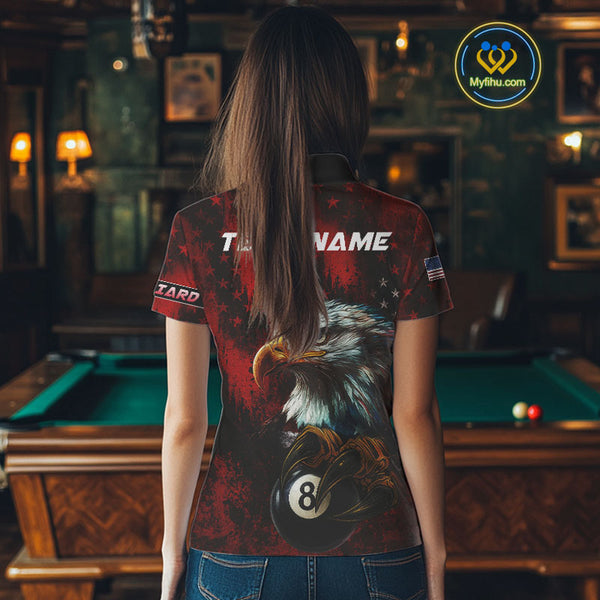 Black And Red American Flag Eagle Billiard Shirt For Women Custom Claw 8 Ball Pool Team Jersey TDM4317