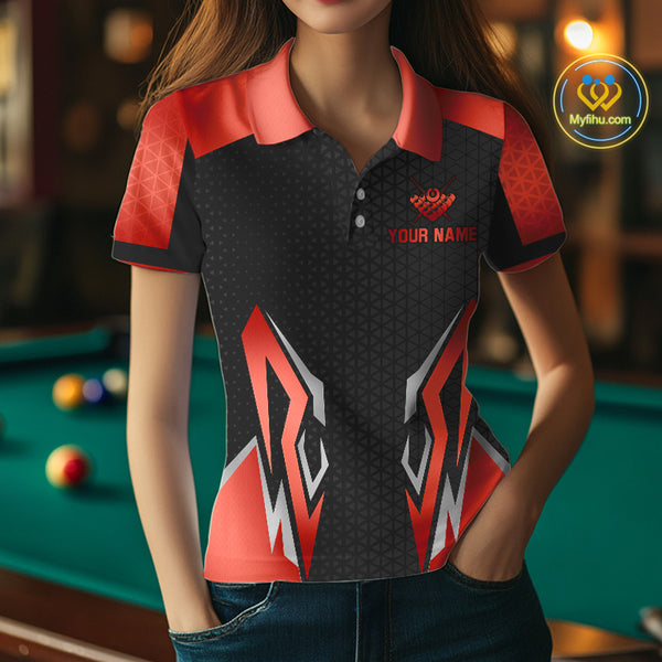 Black And Red 8 Ball Pool Crown Billiard Shirt For Women Custom Billiard Jersey Team Polo & 1/4 Zip TDM4322
