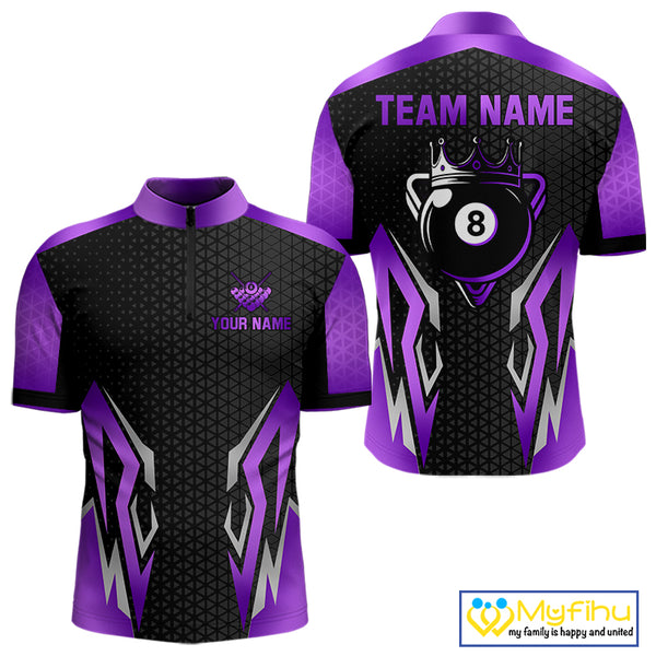 Black Purple 8 Ball Pool Crown Billiard Shirt For Men Custom Billiard Jersey Team Polo & 1/4 Zip TDM4323