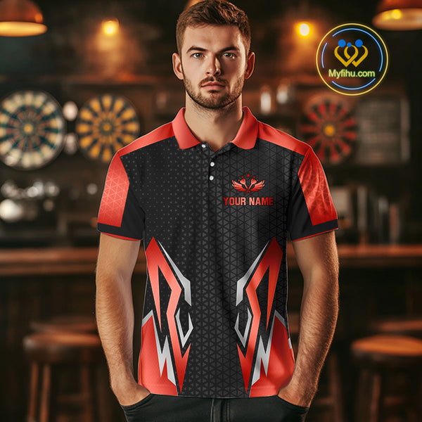 Black And Red Crown Darts Shirt For Men Custom Darts Jerseys Team Polo & Quarter Zip Uniform TDM4325