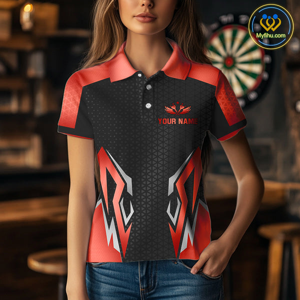 Black And Red Crown Darts Shirt For Women Custom Darts Jerseys Team Polo & Quarter Zip Uniform TDM4325
