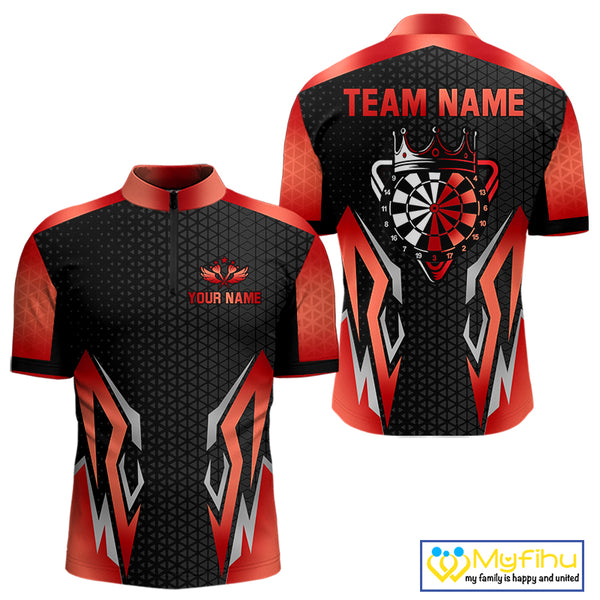 Black And Red Crown Darts Shirt For Men Custom Darts Jerseys Team Polo & Quarter Zip Uniform TDM4325
