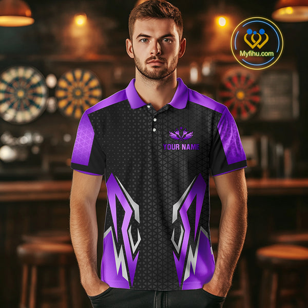 Black And Purple Crown Darts Shirt For Men Custom Darts Jerseys Team Polo & Quarter Zip Uniform TDM4326