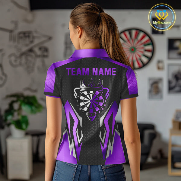 Black And Purple Crown Darts Shirt For Women Custom Darts Jerseys Team Polo & Quarter Zip Uniform TDM4326