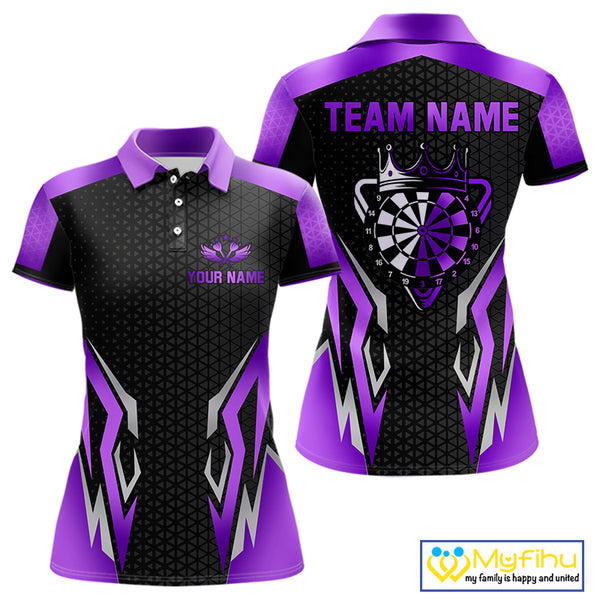 Black And Purple Crown Darts Shirt For Women Custom Darts Jerseys Team Polo & Quarter Zip Uniform TDM4326