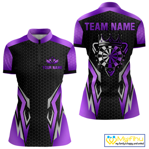 Black And Purple Crown Darts Shirt For Women Custom Darts Jerseys Team Polo & Quarter Zip Uniform TDM4326