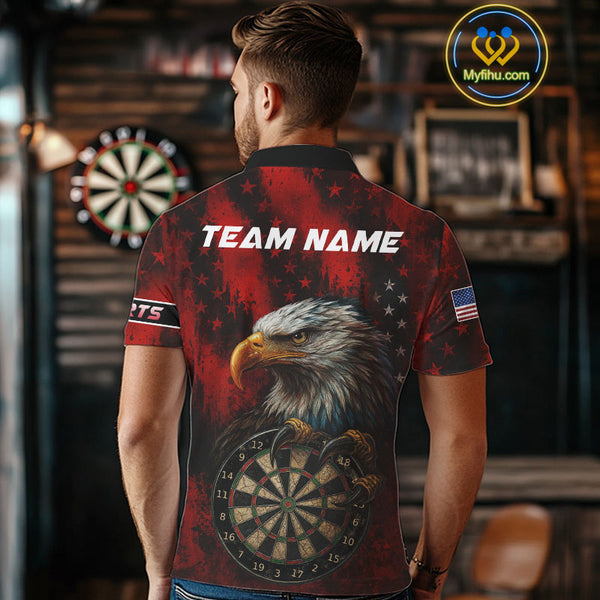 Black And Red American Flag Claw Eagle Darts Shirt For Men Custom Team Patriotic Darts Jerseys TDM4318