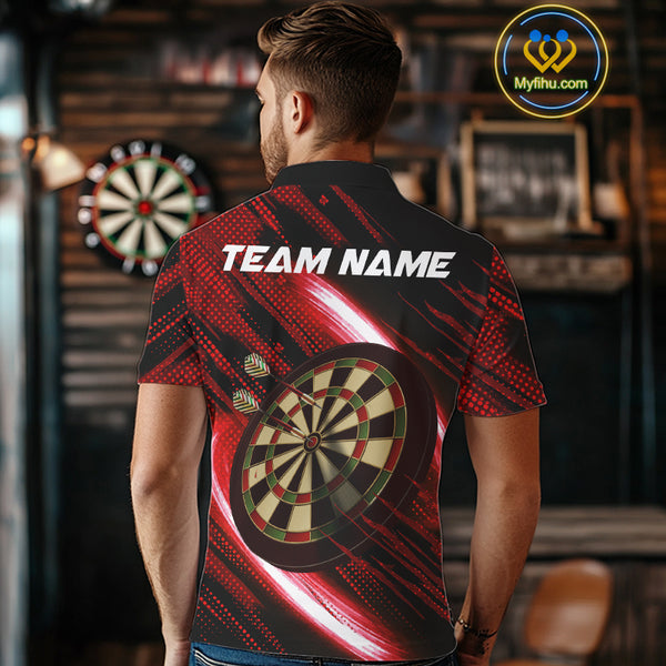 Personalized Red & Black Lion Dart Shirt For Men Custom Light Dartboard Team Jersey Polo & 1/4 Zip TDM4334