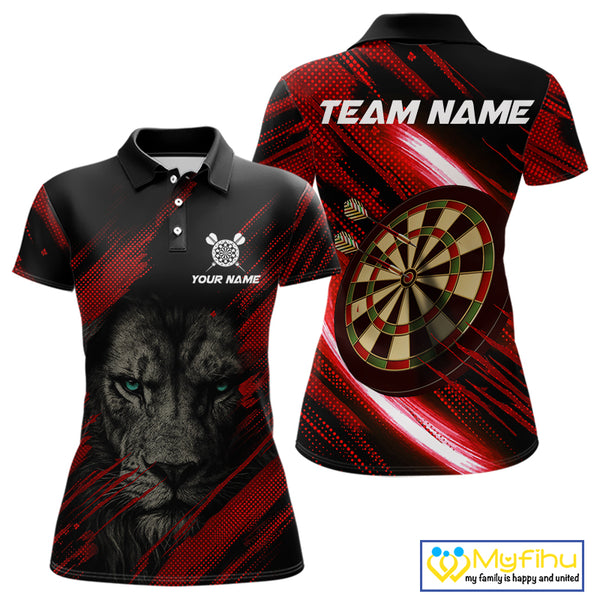 Personalized Red & Black Lion Dart Shirt For Women Custom Light Dartboard Team Jersey Polo & 1/4 Zip TDM4334