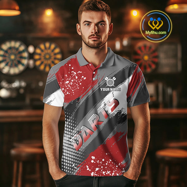 Personalized Red And Grey Grunge Darts Shirt For Men Custom Darts Jerseys Team Polo & Quarter Zip TDM4337