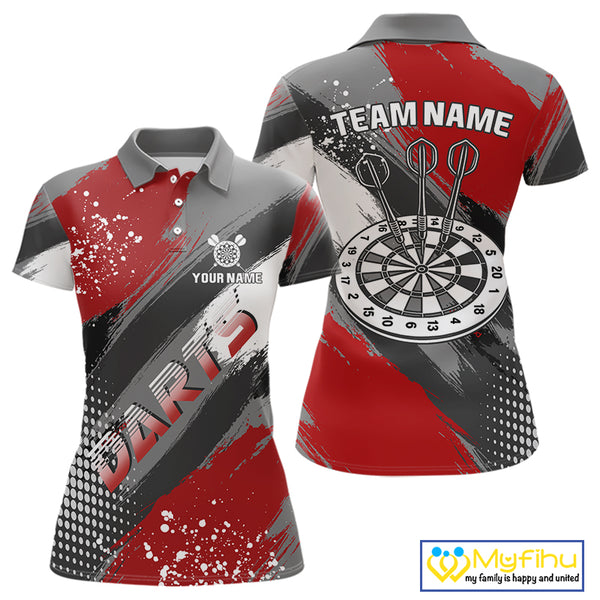 Personalized Red And Grey Grunge Darts Shirt For Women Custom Darts Jerseys Team Polo & Quarter Zip TDM4337