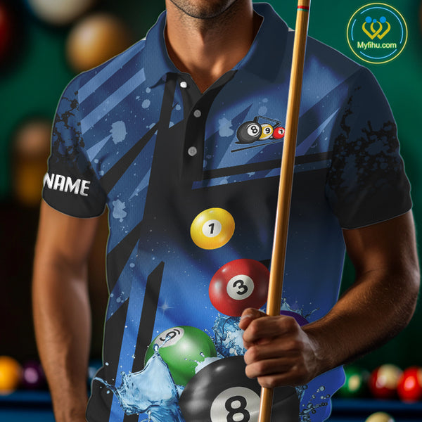 Blue Billiard Jerseys For Men Custom 3D Pool Balls Billiard Shirts Team Polo & Quarter Zip TDM4087