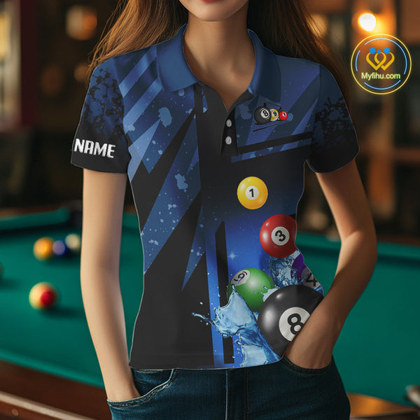 Blue Billiard Jerseys For Women Custom 3D Pool Balls Billiard Shirts Team Polo & Quarter Zip TDM4087