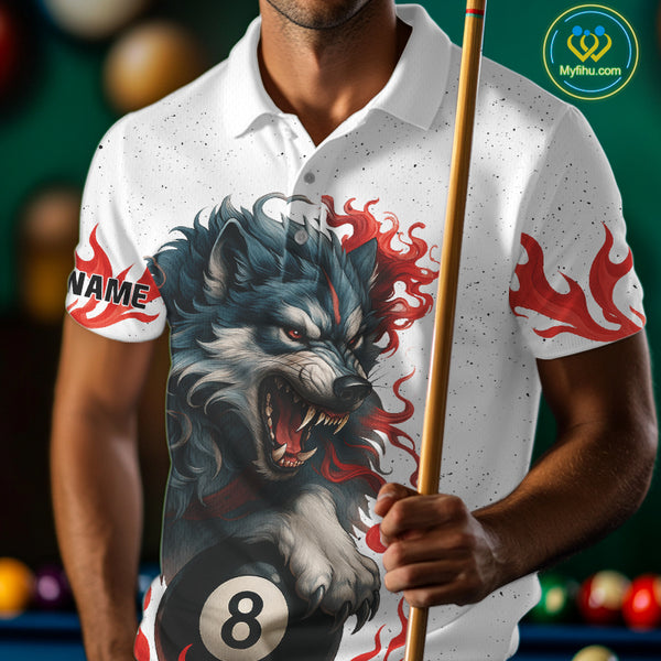 Personalized Wolf Flaming 8 Ball Billiard Shirts For Men Custom Billiard Pool Team Jersey |Red TDM4111