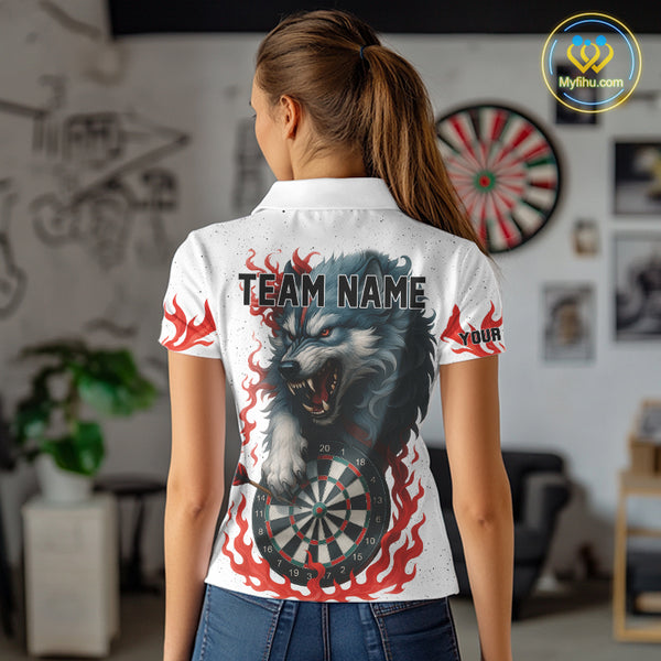 Personalized Wolf Flaming Dart Shirts For Women Custom Darts Jerseys Team Polo & Quarter Zip | Red TDM4112