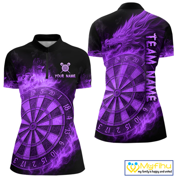 Personalized 3D Purple Dartboard Dragon Flame Dart Shirts For Women Custom Darts Team Jerseys TDM4312