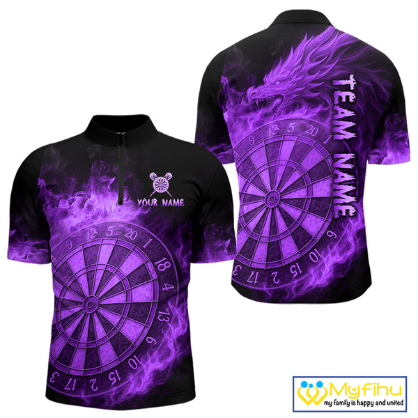 Personalized 3D Purple Dartboard Dragon Flame Dart Shirts For Men Custom Darts Team Jerseys TDM4312