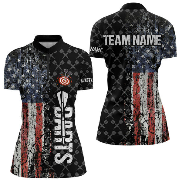 Grunge Vintage American Flag Custom Retro Dart Shirts For Women, Pride Team Patriotic Dart Jerseys TDM3693