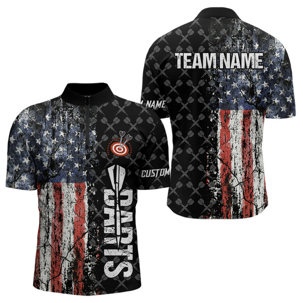 Grunge Vintage American Flag Custom Retro Dart Shirts For Men, Pride Team Patriotic Dart Jerseys TDM3693