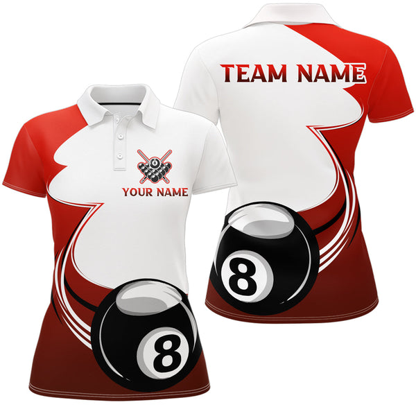 Personalized Billiard Tournament Sport Shirts, 8 Ball Pool Billiard Team Jersey For Women |Red TDM1778
