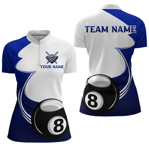 Personalized Billiard Tournament Sport Shirts, 8 Ball Pool Billiard Team Jersey For Women |Blue TDM1779