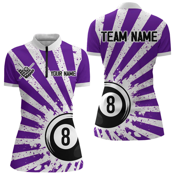Funny Grunge Billiard 8 Ball Women Polo & Quarter-Zip Shirts Custom Purple 8 Ball Pool Jerseys Attire TDM1880